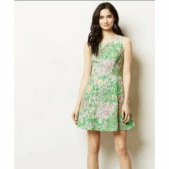 Maeve Anthropologie Lace Sequin Mini Dress Green White Pink Romantic Floral 2 - Picture 2 of 13